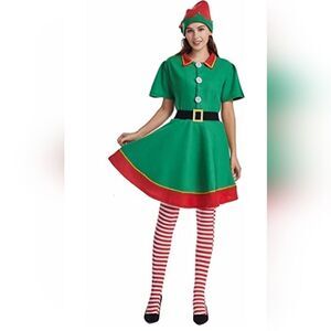 NWT Womens Holiday Elf Costume Dress and Hat